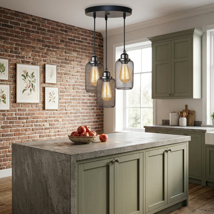 Industrial Iron Cage Pendant Light - Powder-Coated Open Cage Shade with E27 Base and Slim Cord for Kitchen Islands, Dining Rooms and Cafes