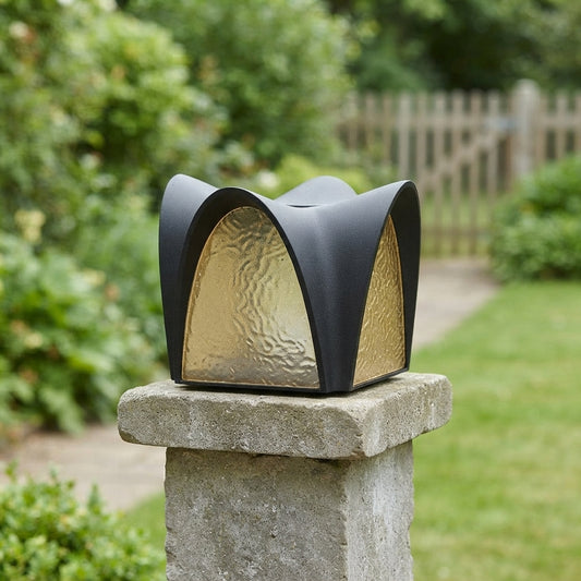 Modern Post Light - Black ABS and Acrylic Round Post Cap in Solar or Hardwired Builds, 7.87 to 15.75 Inch Diameters, Single to 8-Pack