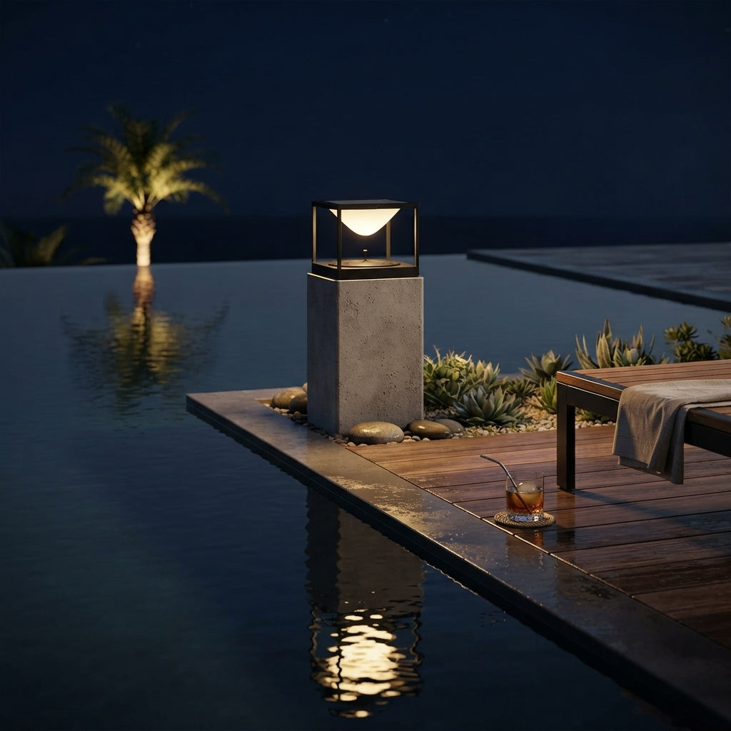 Square Dripping Post Light - Black Acrylic and Stainless Steel Cap Lamp in 7.87 to 15.75 Inch Lengths, Solar or Hardwired for Patios