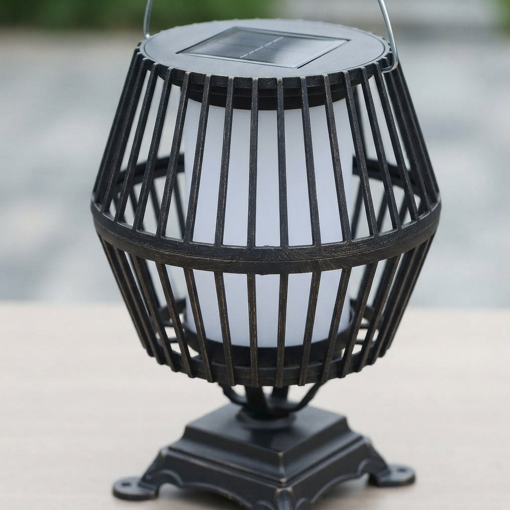 Solar Lantern - Black Aluminum Hanging Patio Light with Solar or USB Recharging and Cool, Warm White or Colorful LED Modes for Courtyards