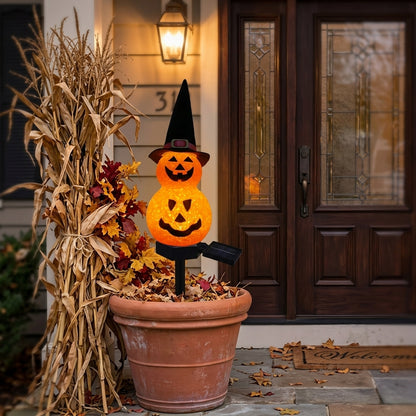 Pumpkin Witch Hat Solar Stake Lights - Warm Glowing Halloween Stakes with Automatic Dusk Operation for Paths, Lawns and Borders