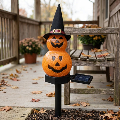 Pumpkin Witch Hat Solar Stake Lights - Warm Glowing Halloween Stakes with Automatic Dusk Operation for Paths, Lawns and Borders
