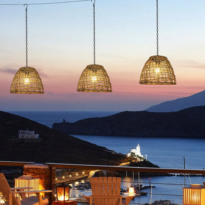 Solar Bamboo Lantern Pendant Light - Hanging Rattan or Iron Solar Lantern with Warm LED Glow for Courtyard, Patio and Evening Gatherings