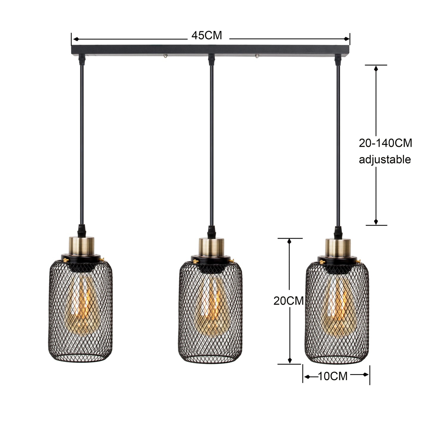 Industrial Iron Cage Pendant Light - Powder-Coated Open Cage Shade with E27 Base and Slim Cord for Kitchen Islands, Dining Rooms and Cafes