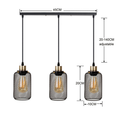 Industrial Iron Cage Pendant Light - Powder-Coated Open Cage Shade with E27 Base and Slim Cord for Kitchen Islands, Dining Rooms and Cafes