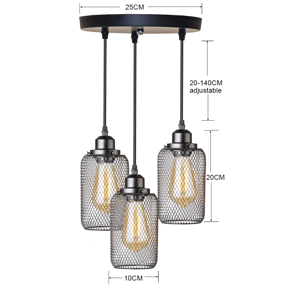 Industrial Iron Cage Pendant Light - Powder-Coated Open Cage Shade with E27 Base and Slim Cord for Kitchen Islands, Dining Rooms and Cafes