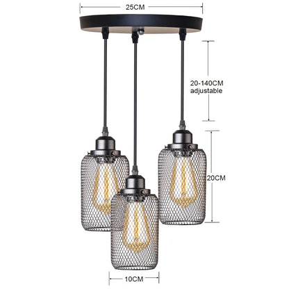 Industrial Iron Cage Pendant Light - Powder-Coated Open Cage Shade with E27 Base and Slim Cord for Kitchen Islands, Dining Rooms and Cafes