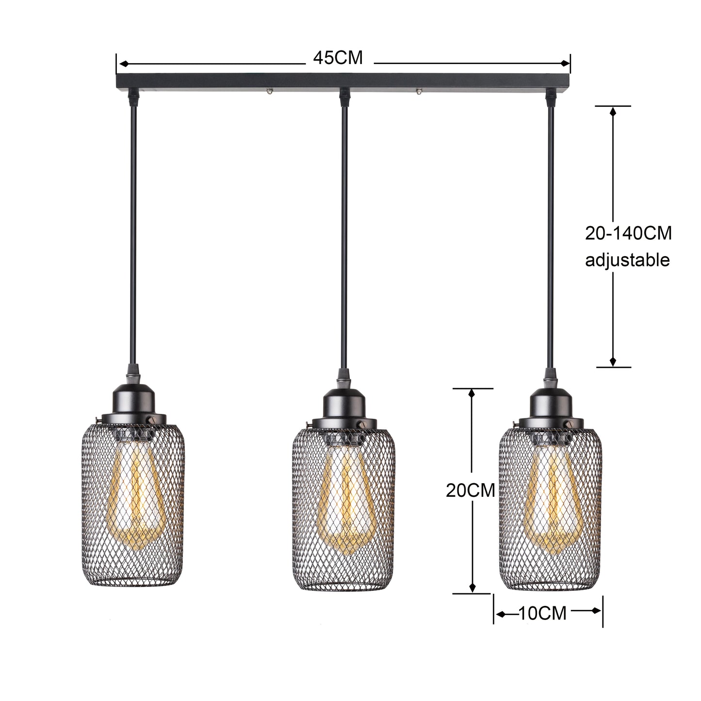 Industrial Iron Cage Pendant Light - Powder-Coated Open Cage Shade with E27 Base and Slim Cord for Kitchen Islands, Dining Rooms and Cafes