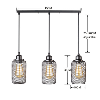 Industrial Iron Cage Pendant Light - Powder-Coated Open Cage Shade with E27 Base and Slim Cord for Kitchen Islands, Dining Rooms and Cafes