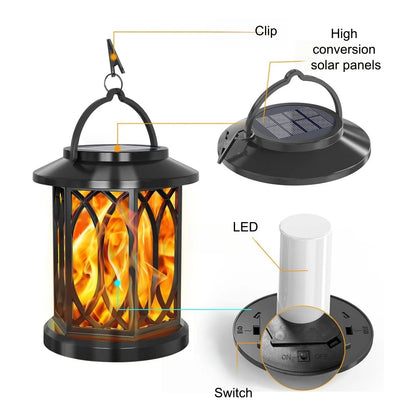 Solar Flickering Candle Lantern - Glass Panelled Storm Lantern in Black or Bronze with Automatic Dusk Lighting for Patio, Doorstep and Walls