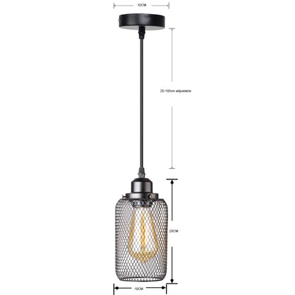 Industrial Iron Cage Pendant Light - Powder-Coated Open Cage Shade with E27 Base and Slim Cord for Kitchen Islands, Dining Rooms and Cafes