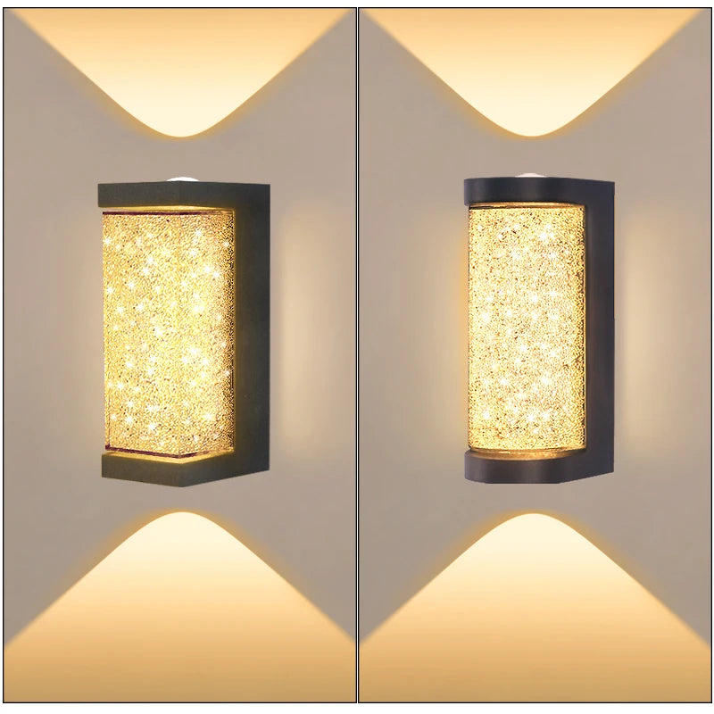 Modern Crystal Porch Wall Light - 10 W Die-cast Aluminum and Clear Glass Sconce, Round or Square, in Cool or Warm White for Courtyard Walls