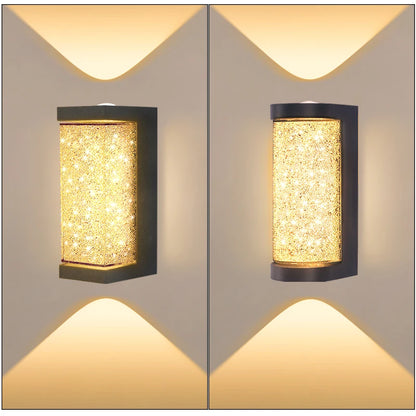 Modern Crystal Porch Wall Light - 10 W Die-cast Aluminum and Clear Glass Sconce, Round or Square, in Cool or Warm White for Courtyard Walls