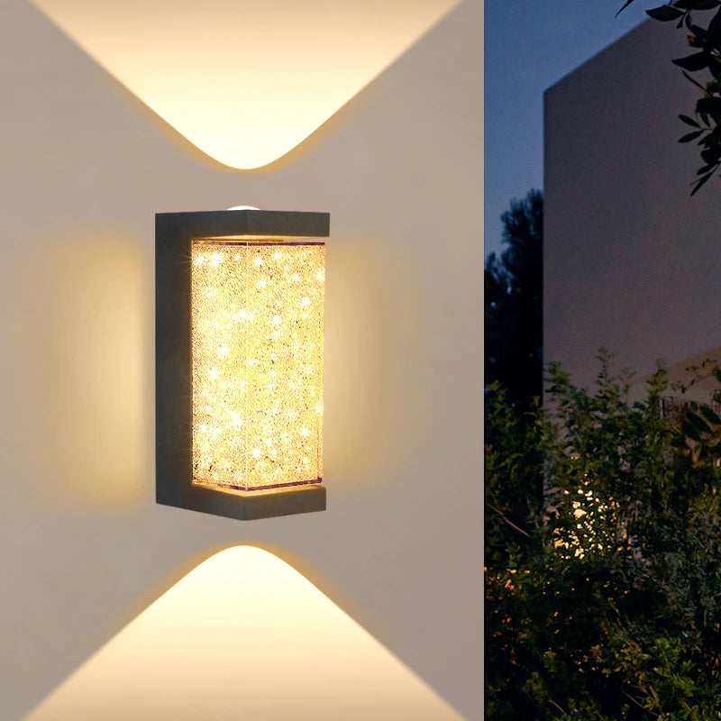 Modern Crystal Porch Wall Light - 10 W Die-cast Aluminum and Clear Glass Sconce, Round or Square, in Cool or Warm White for Courtyard Walls
