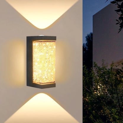 Modern Crystal Porch Wall Light - 10 W Die-cast Aluminum and Clear Glass Sconce, Round or Square, in Cool or Warm White for Courtyard Walls