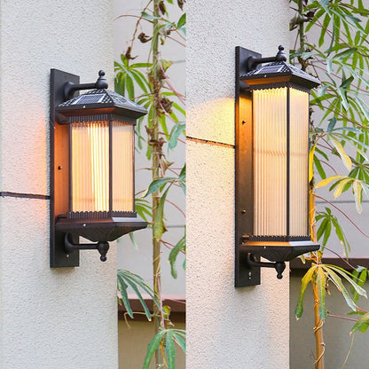 Traditional Solar Lantern Wall Light - Coffee Finish Aluminum and Acrylic Solar Sconce with Warm LED Glow for Patio, Porch and Entryways