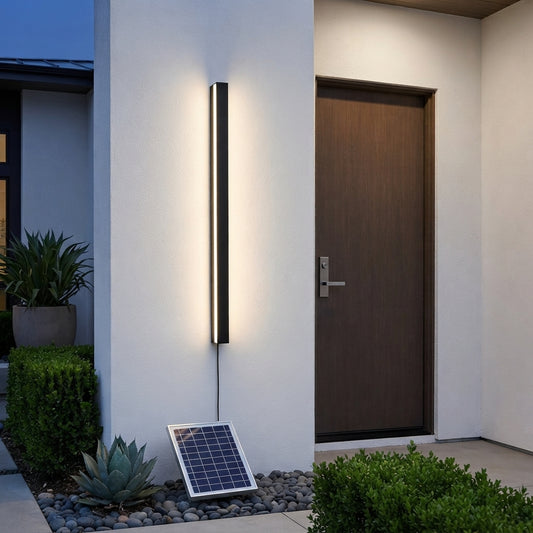 Long Strip Outdoor Wall Sconce - Black Iron and Acrylic Solar LED Light Bar in 23.6 to 94.5 Inch Lengths with Warm White or White Glow