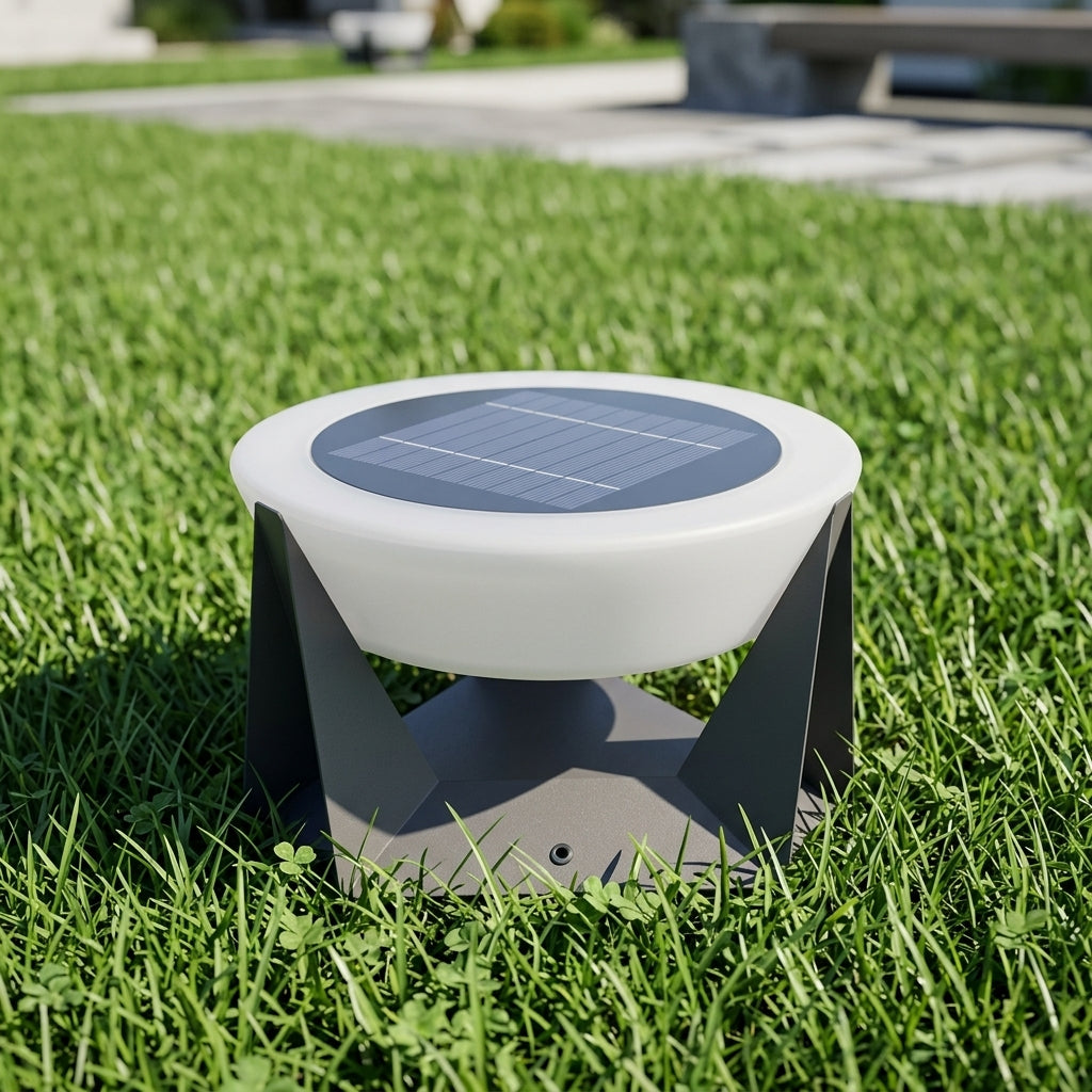 Modern Round Post Light - Black or White Metal and PC Lantern from 7 to 13 Inch Diameter, Solar or Hardwired, for Courtyard and Patio Posts