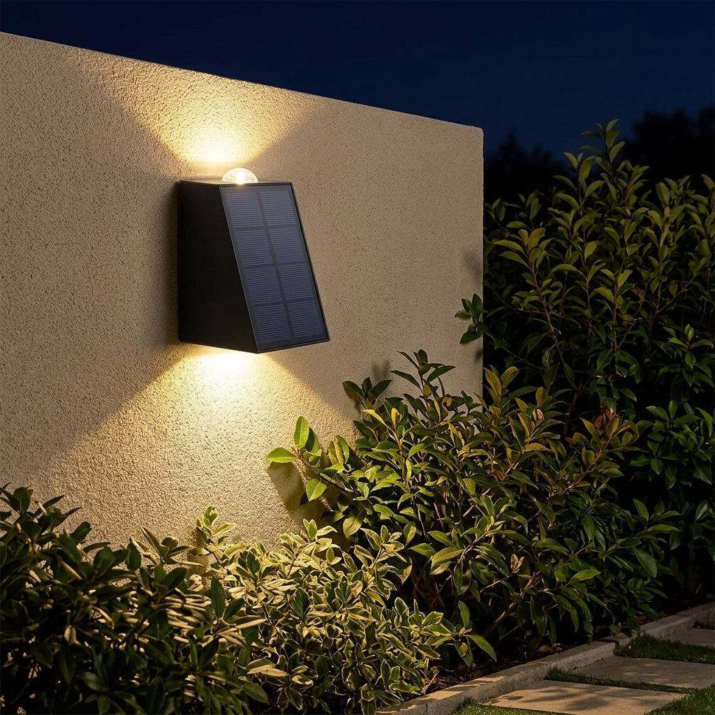 Solar Fence Wall Light - Black Die-cast Aluminum Single-Pack Minimalist Sconce with Warm LED Glow for Courtyard, Patio and Porch Fencing