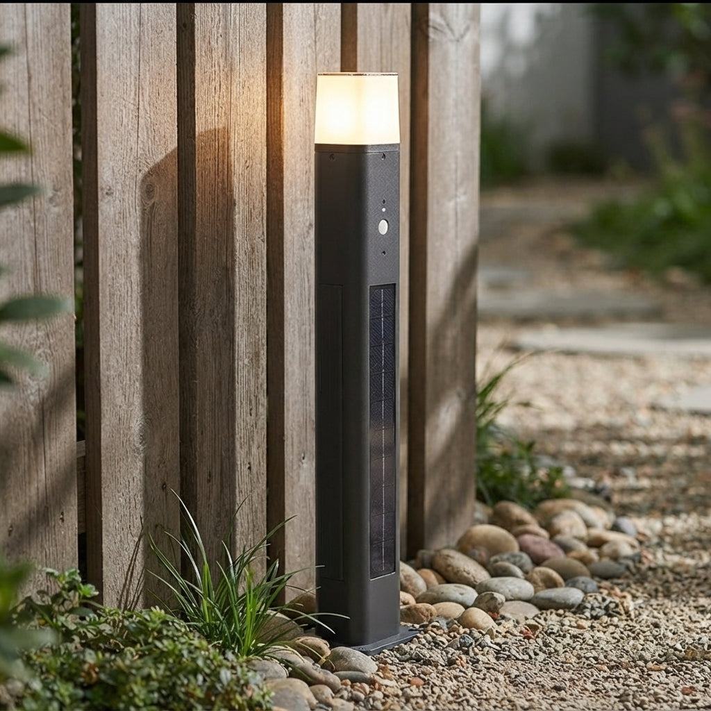 Pathway Bollard Modern Landscape Light - Black Aluminum and PC Minimalist Post with Solar LED Glow for Courtyard, Garden and Patio Walks