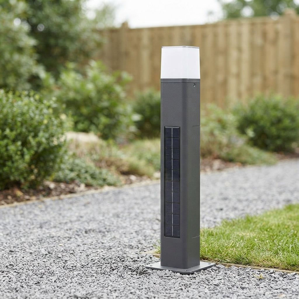 Pathway Bollard Modern Landscape Light - Black Aluminum and PC Minimalist Post with Solar LED Glow for Courtyard, Garden and Patio Walks