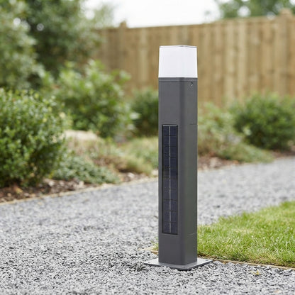Pathway Bollard Modern Landscape Light - Black Aluminum and PC Minimalist Post with Solar LED Glow for Courtyard, Garden and Patio Walks