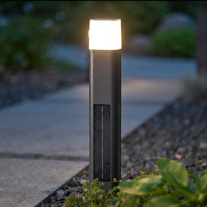 Pathway Bollard Modern Landscape Light - Black Aluminum and PC Minimalist Post with Solar LED Glow for Courtyard, Garden and Patio Walks