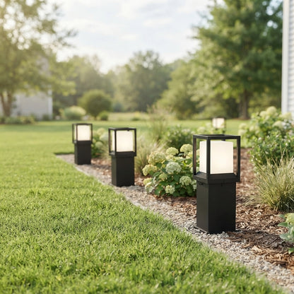 Fence Minimalist Cube Post Light - Black Aluminum and Acrylic Box in Small or Medium, Solar or Hardwired, for Deck, Garden and Patio Posts