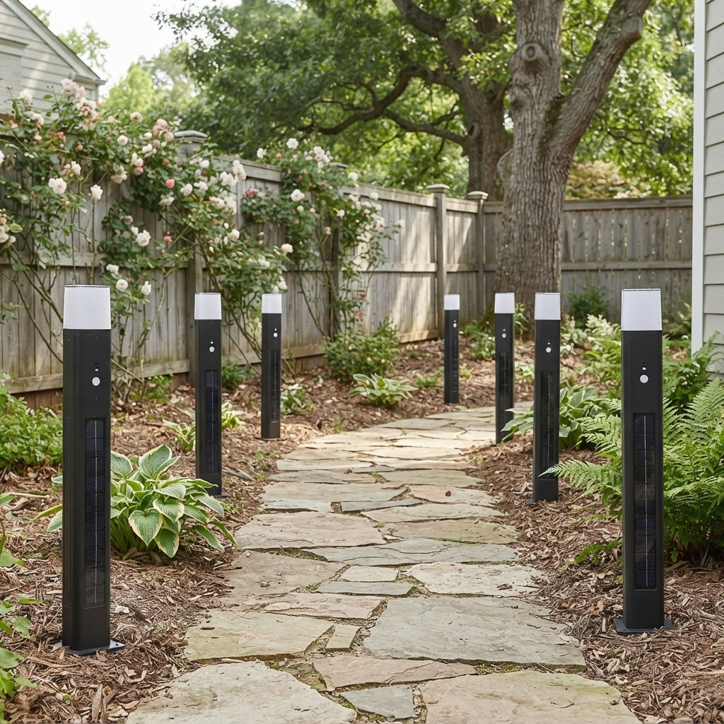 Pathway Bollard Modern Landscape Light - Black Aluminum and PC Minimalist Post with Solar LED Glow for Courtyard, Garden and Patio Walks