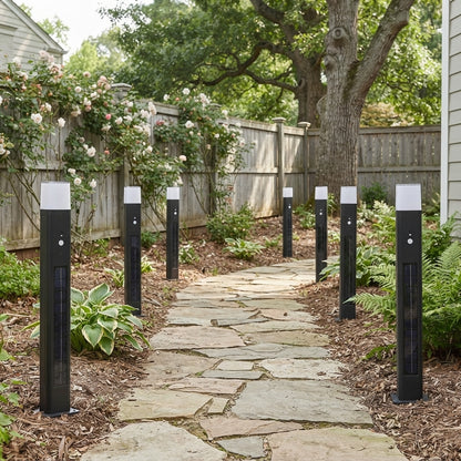 Pathway Bollard Modern Landscape Light - Black Aluminum and PC Minimalist Post with Solar LED Glow for Courtyard, Garden and Patio Walks