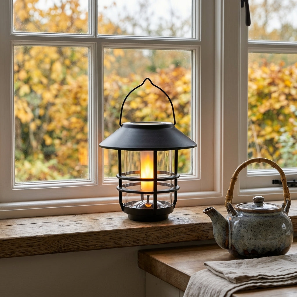 Solar Hanging Flicker Flame Lantern - Compact Cordless Lantern with Integrated Loop for Fence Panels, Wall Brackets, Porches and Balconies