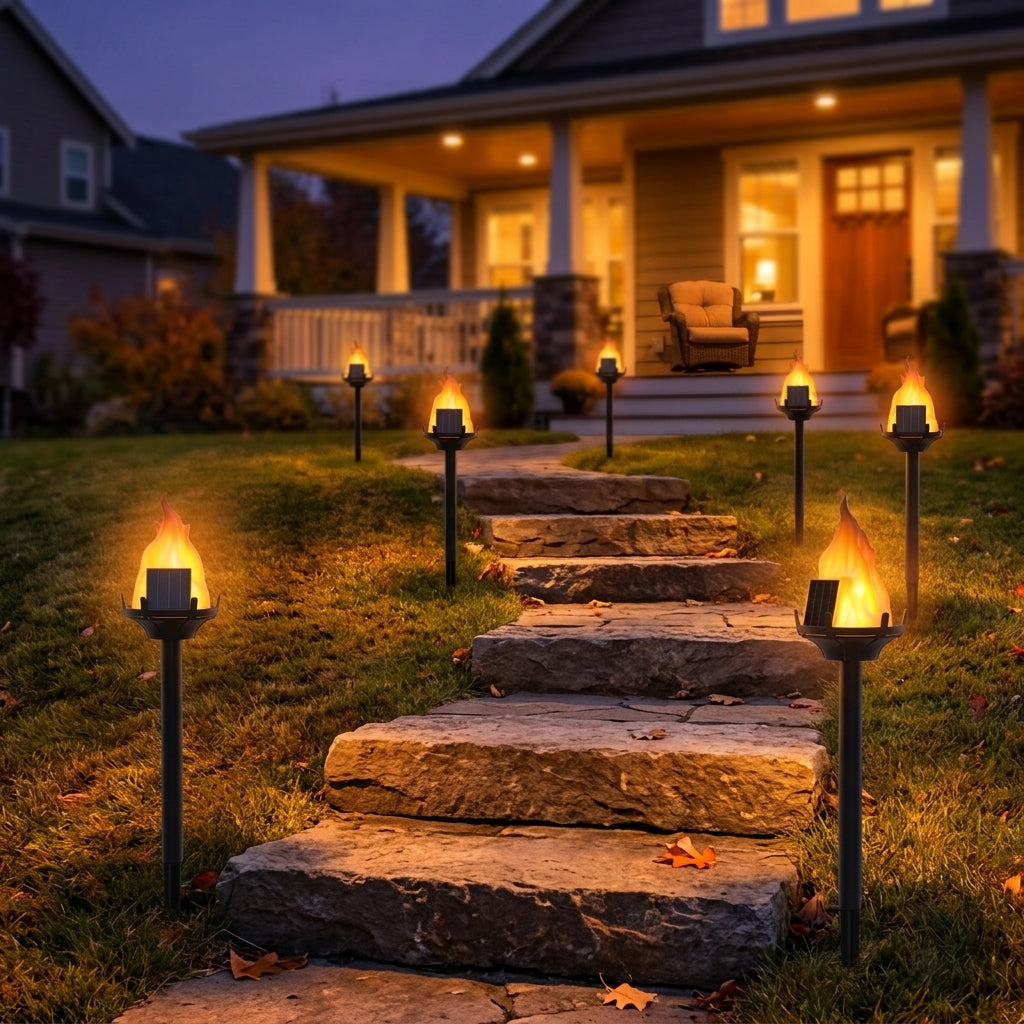Solar Flickering Flame Pathway Torch - Ground Stake Flame Effect Light with Automatic Dusk Operation for Garden Paths, Drives and Lawn Edges