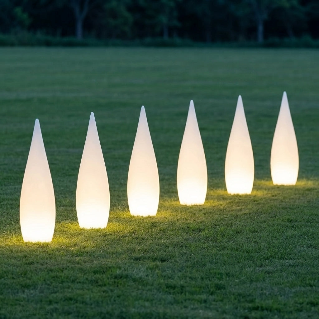 Modern Cone Landscape Light - White PE Coastal Ground Lamp Powered by Solar, Battery or Hardwired Supply for Courtyard Beds and Pathways