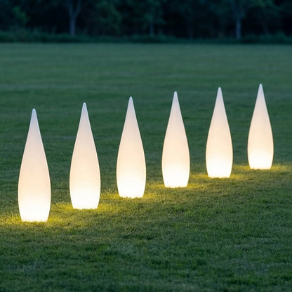 Modern Cone Landscape Light - White PE Coastal Ground Lamp Powered by Solar, Battery or Hardwired Supply for Courtyard Beds and Pathways