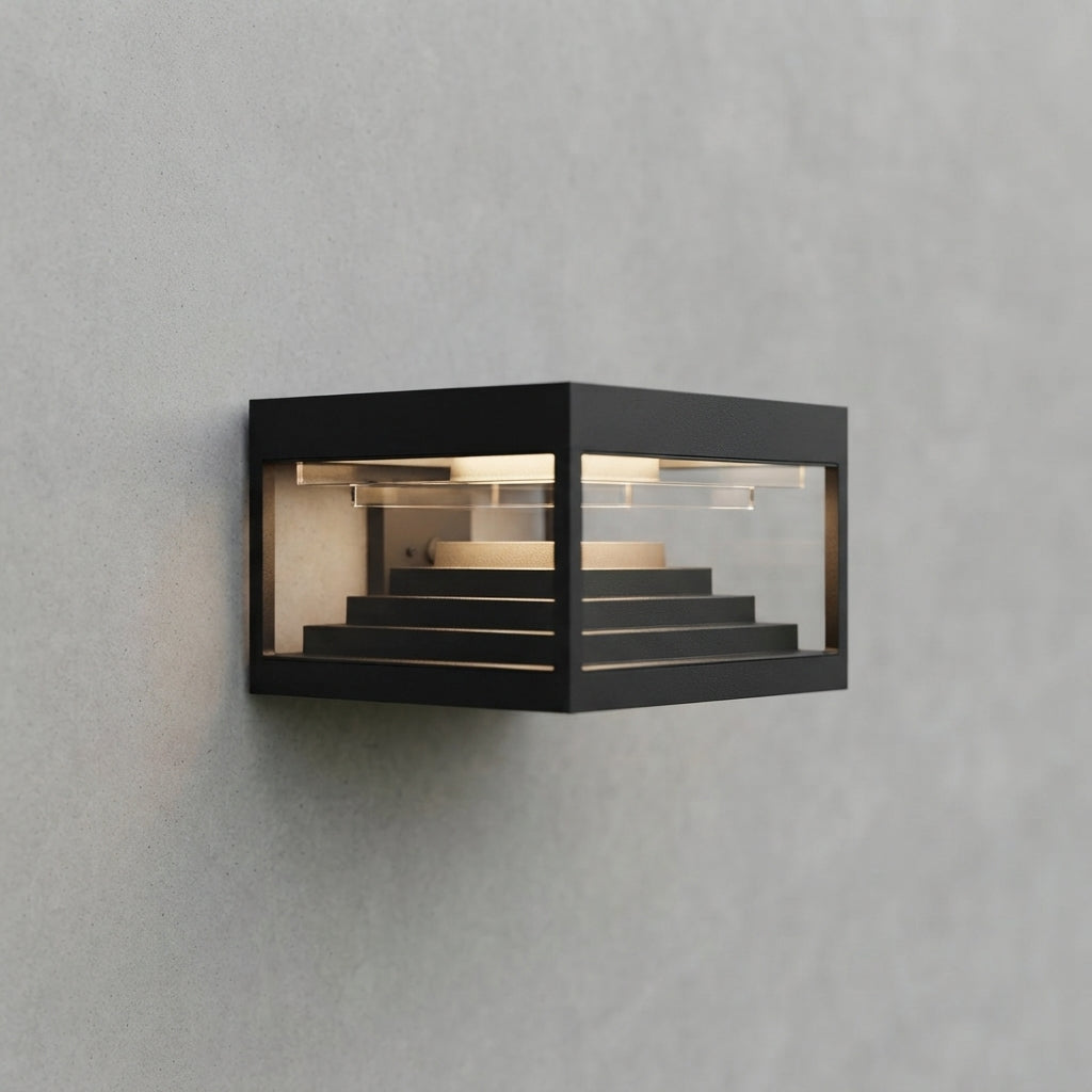 Square Geometric Modern Post Light - Black Stainless Steel Post Cap from 7.9 to 19.7 Inches, Solar or Hardwired, for Fences and Gardens