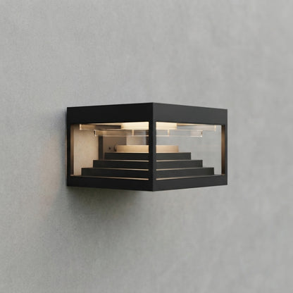 Square Geometric Modern Post Light - Black Stainless Steel Post Cap from 7.9 to 19.7 Inches, Solar or Hardwired, for Fences and Gardens