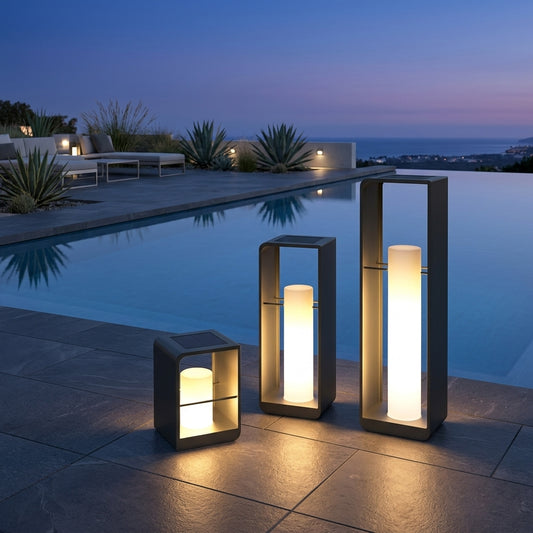 Black Outdoor Lantern - Rectangular Stainless Steel Light with PMMA Shade, Wooden Base and 3200K Warm White Glow, IP54 Rated, Open-Box