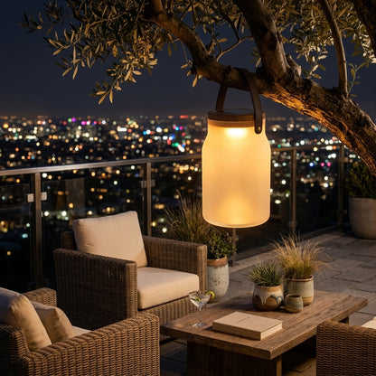 Solar Lawn Light - Bottle Jar Glass and Teak Wood LED Lantern, IP54 Waterproof at 9 by 15 Inches, in Sets of 1 to 8 for Yard and Park