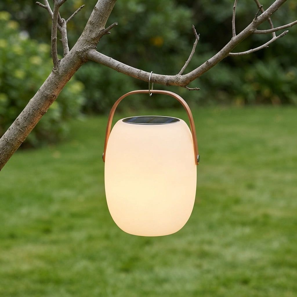 Solar Lantern - Bamboo and Woven PE Hanging Lantern in 7.1 by 10.6 or 8.3 by 12.2 Inch Sizes for Courtyards, Single to 8-Pack Sets