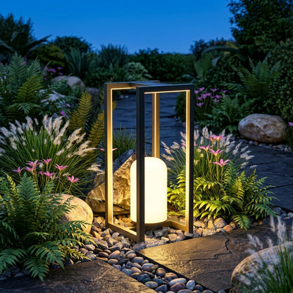 Black Outdoor Camping Lantern - Matte Stainless Steel and Acrylic 5W Warm LED with Hardwired, USB or Solar Power in Two Designs