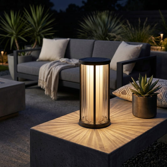 Cylinder Outdoor Lantern - American Retro Stainless Steel Lawn Light with Crystal Cut Acrylic Shade in 11.8 or 23.6 Inch, Solar or Hardwired
