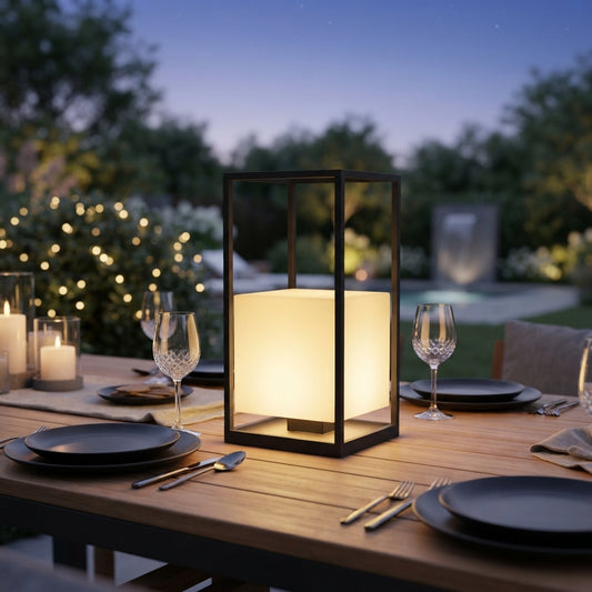 Contemporary Outdoor Lantern - Black Stainless Steel and White Acrylic Ground Light with E27 or Solar Power in 9.8 and 18.9 Inch Sizes