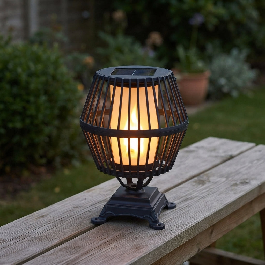 Solar Lantern - Black Aluminum Hanging Patio Light with Solar or USB Recharging and Cool, Warm White or Colorful LED Modes for Courtyards