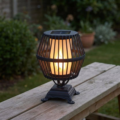 Solar Lantern - Black Aluminum Hanging Patio Light with Solar or USB Recharging and Cool, Warm White or Colorful LED Modes for Courtyards