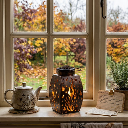 Bronze Solar Hanging Lanterns - Matched Pair of 16 Inch Metal Flame Effect Lanterns for Shepherd's Hooks, Porch Brackets and Pergola Beams
