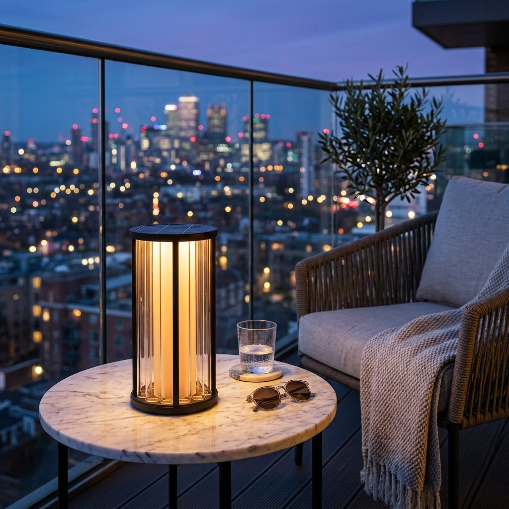 Cylinder Outdoor Lantern - American Retro Stainless Steel Lawn Light with Crystal Cut Acrylic Shade in 11.8 or 23.6 Inch, Solar or Hardwired