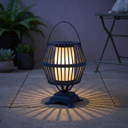 Solar Lantern - Black Aluminum Hanging Patio Light with Solar or USB Recharging and Cool, Warm White or Colorful LED Modes for Courtyards