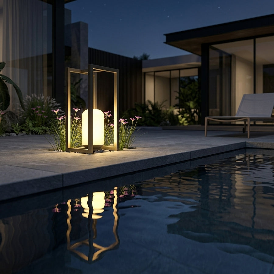 Black Outdoor Camping Lantern - Matte Stainless Steel and Acrylic 5W Warm LED with Hardwired, USB or Solar Power in Two Designs