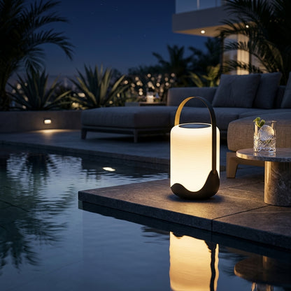 Portable Solar Floor Lantern - Black Iron and White Acrylic Light with Remote Control, Three Color Temperatures and Solar or USB Charging