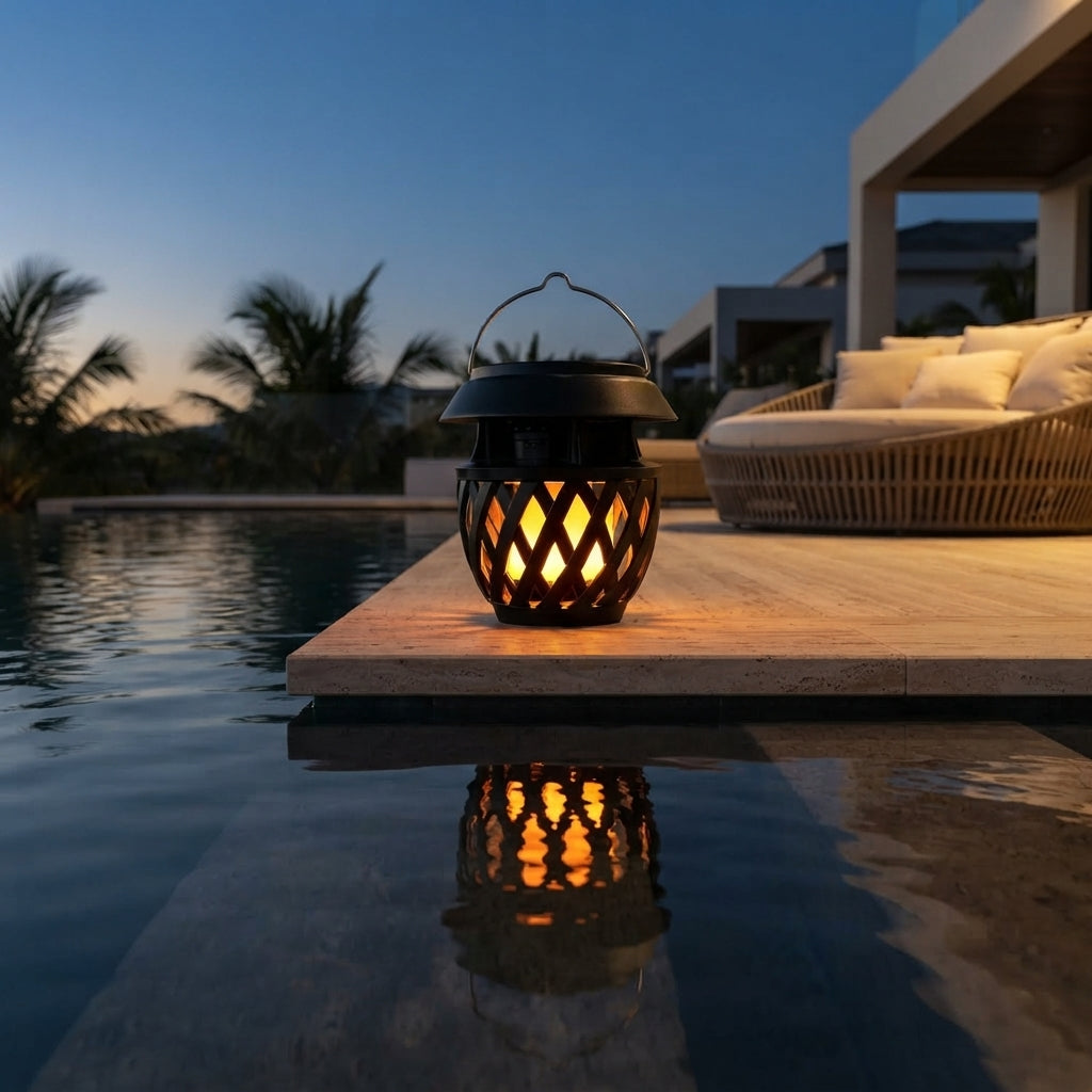 Flickering Flame Solar Lantern - Black ABS Light with Constant, Breathing and Flame Modes, IP55 Rating and USB Charging for Yard and Cafe